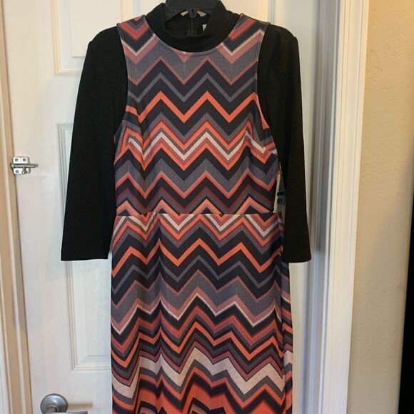 ECI New York Orange and Black Chevron Print Dress - Picture 3 of 11